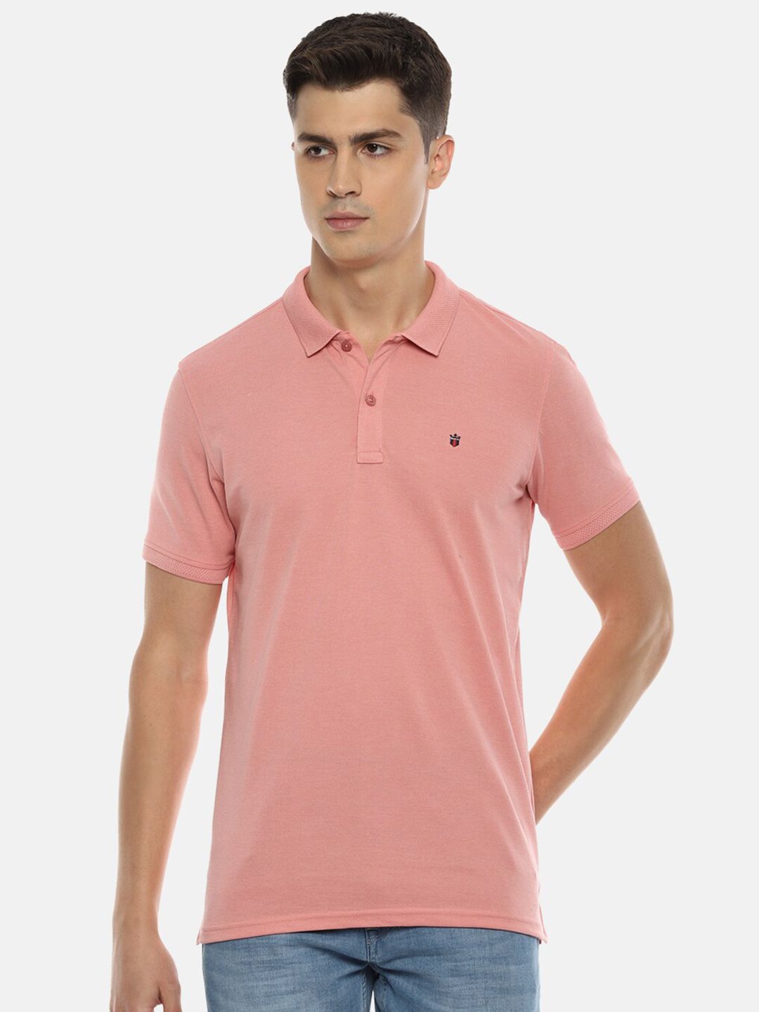 Louis Philippe Sport Men Peach-Coloured Solid Polo Collar T-shirt