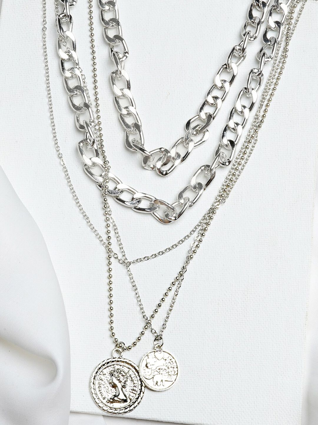 JOKER & WITCH Silver-Toned Chain Link Medallion Layered Necklace Price in India