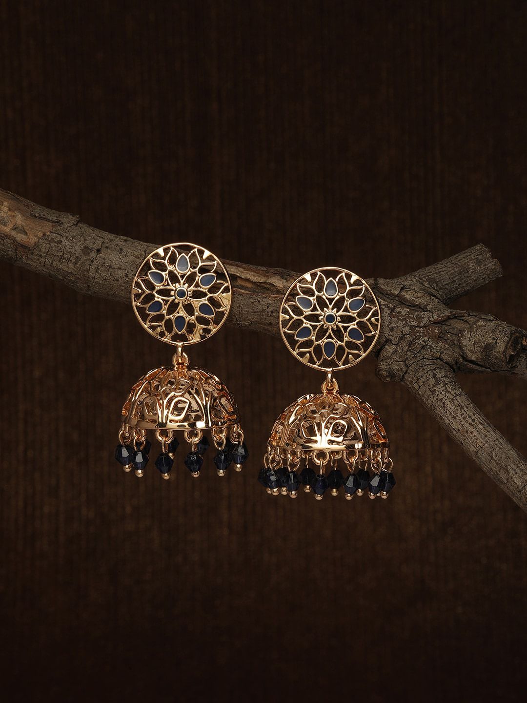 Accessorize Navy Blue & Gold-Plated Spherical Jhumkas Price in India