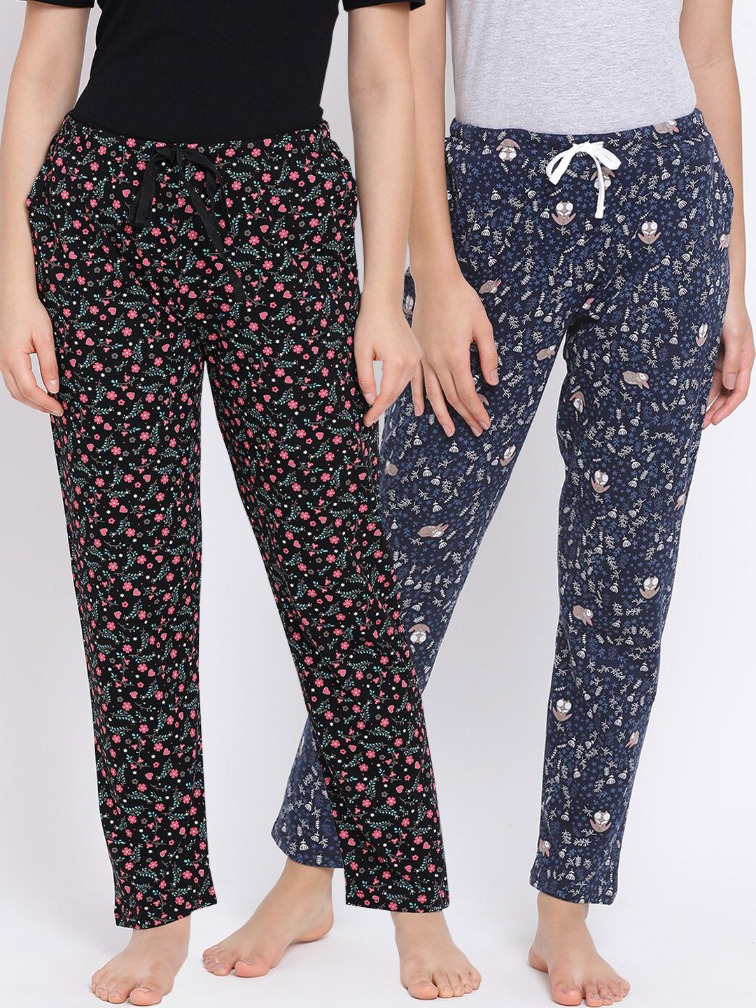 Kanvin Women Pack of 2 Printed Pure Cotton Lounge Pants Price in India