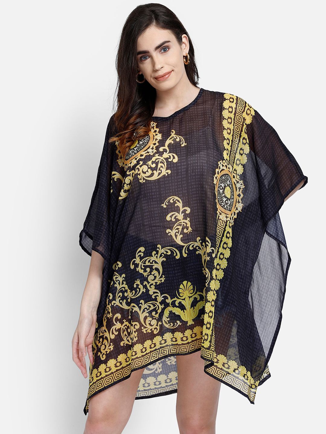 Aditi Wasan Black & Golden Printed Kaftan Dress Price in India