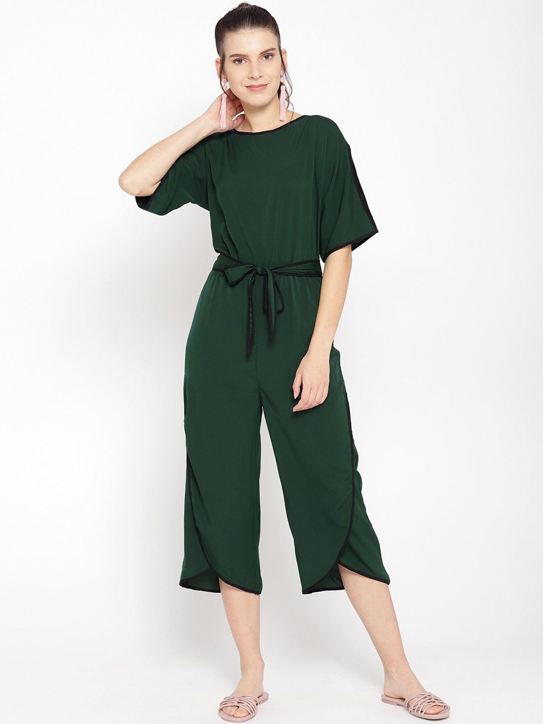 Cottinfab Women Green Solid Culotte Jumpsuit Price in India