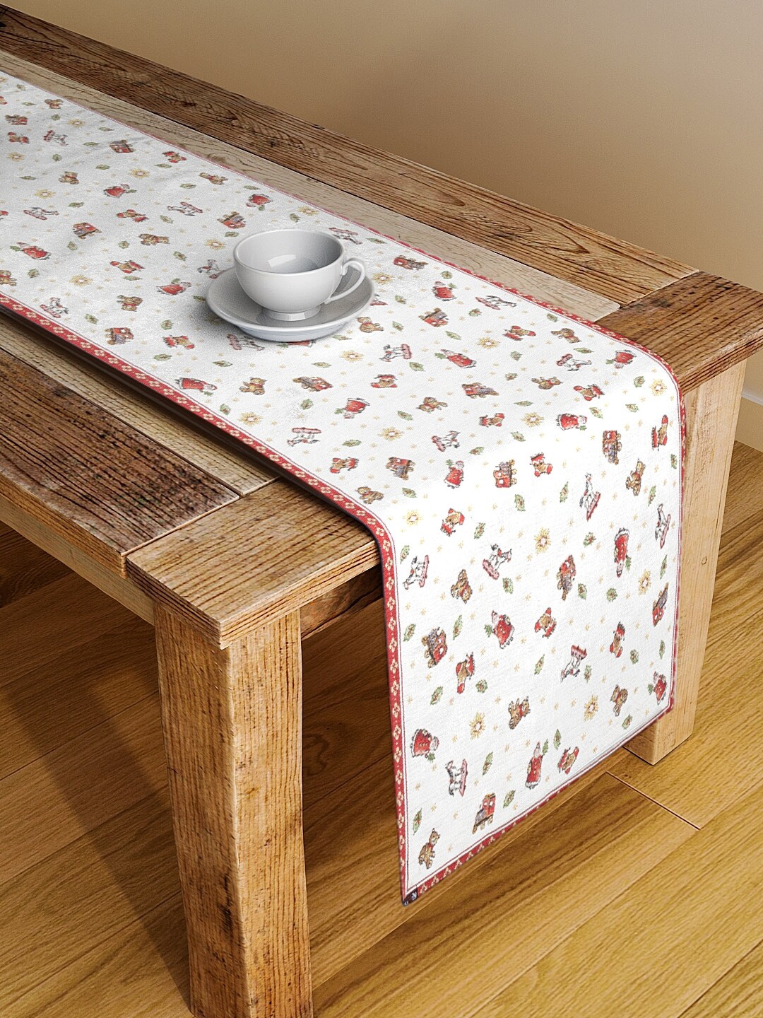 KLOTTHE White & Red Woven-Design Hand-Tufted Table Runner Price in India