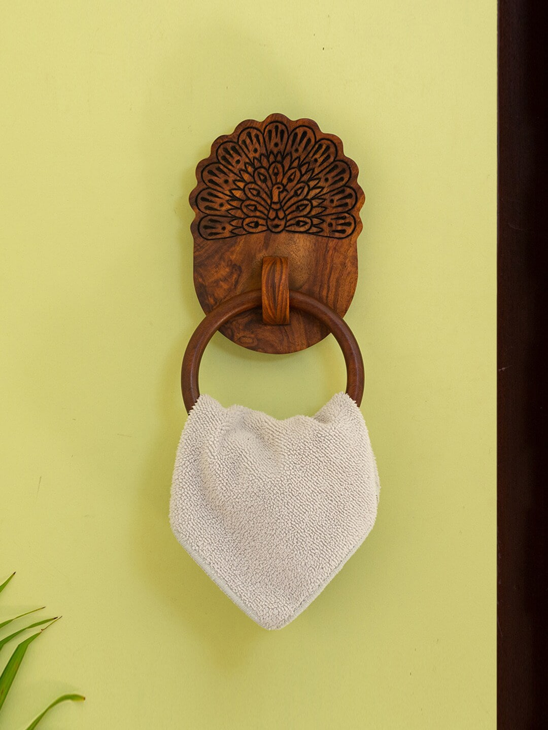 ExclusiveLane Brown Hand-Painted  Hand-Crafted Sheesham Wooden Towel Ring Holder Price in India