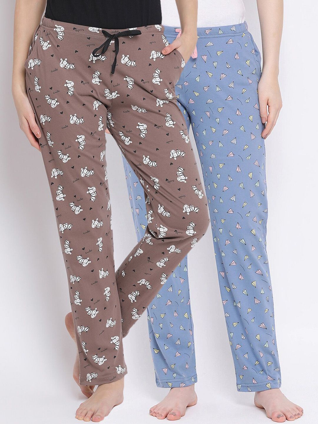 Kanvin Women Pack Of 2 Printed Pure Cotton Lounge Pants Price in India