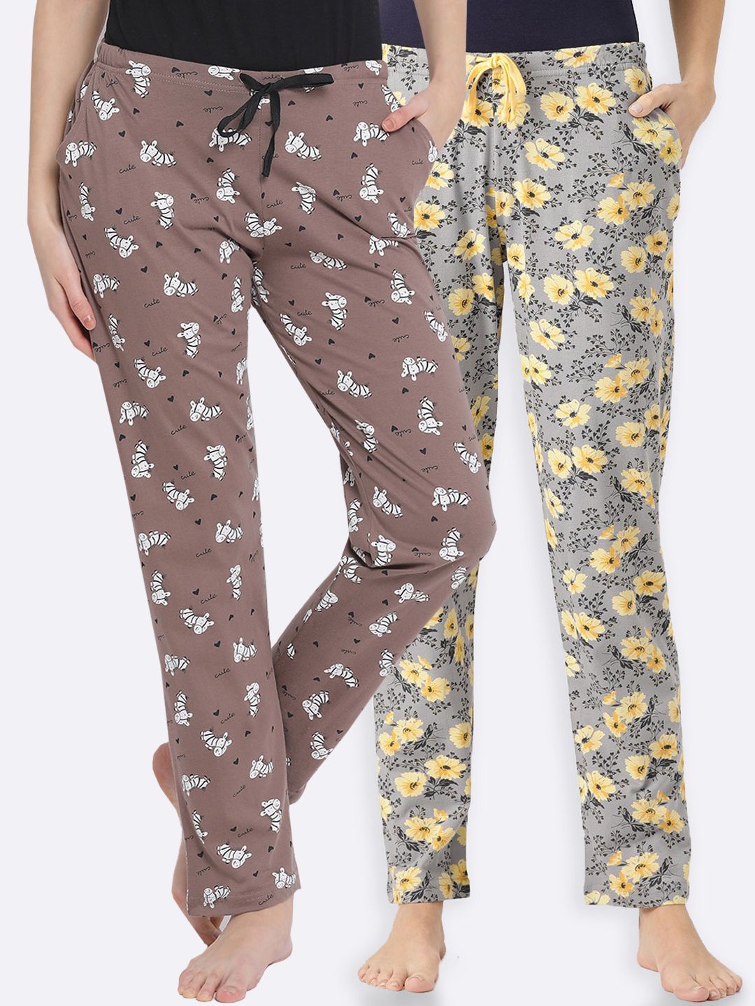 Kanvin Women Pack Of 2 Printed Pure Cotton Lounge Pants Price in India