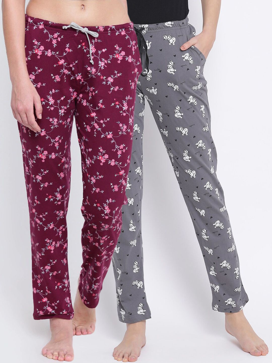 Kanvin Women Pack of 2 Printed Pure Cotton Lounge Pants Price in India