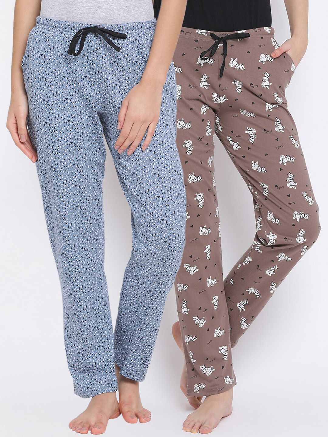 Kanvin Women Pack Of 2 Printed Pure Cotton Lounge Pants Price in India