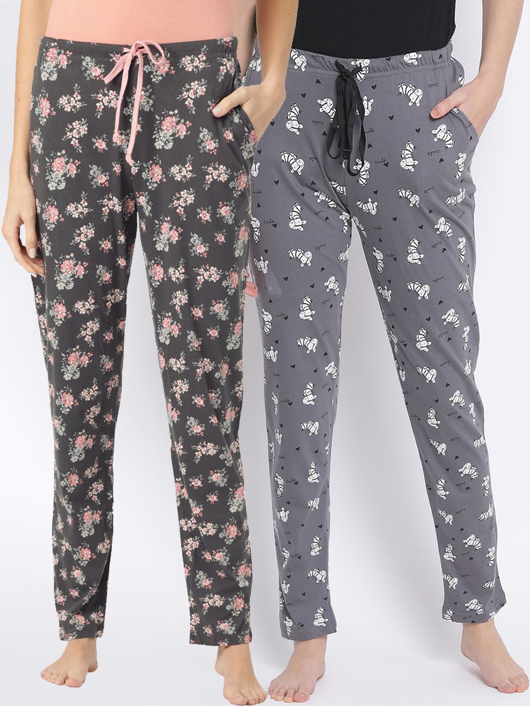 Kanvin Women Pack Of 2 Printed Pure Cotton Lounge Pants Price in India