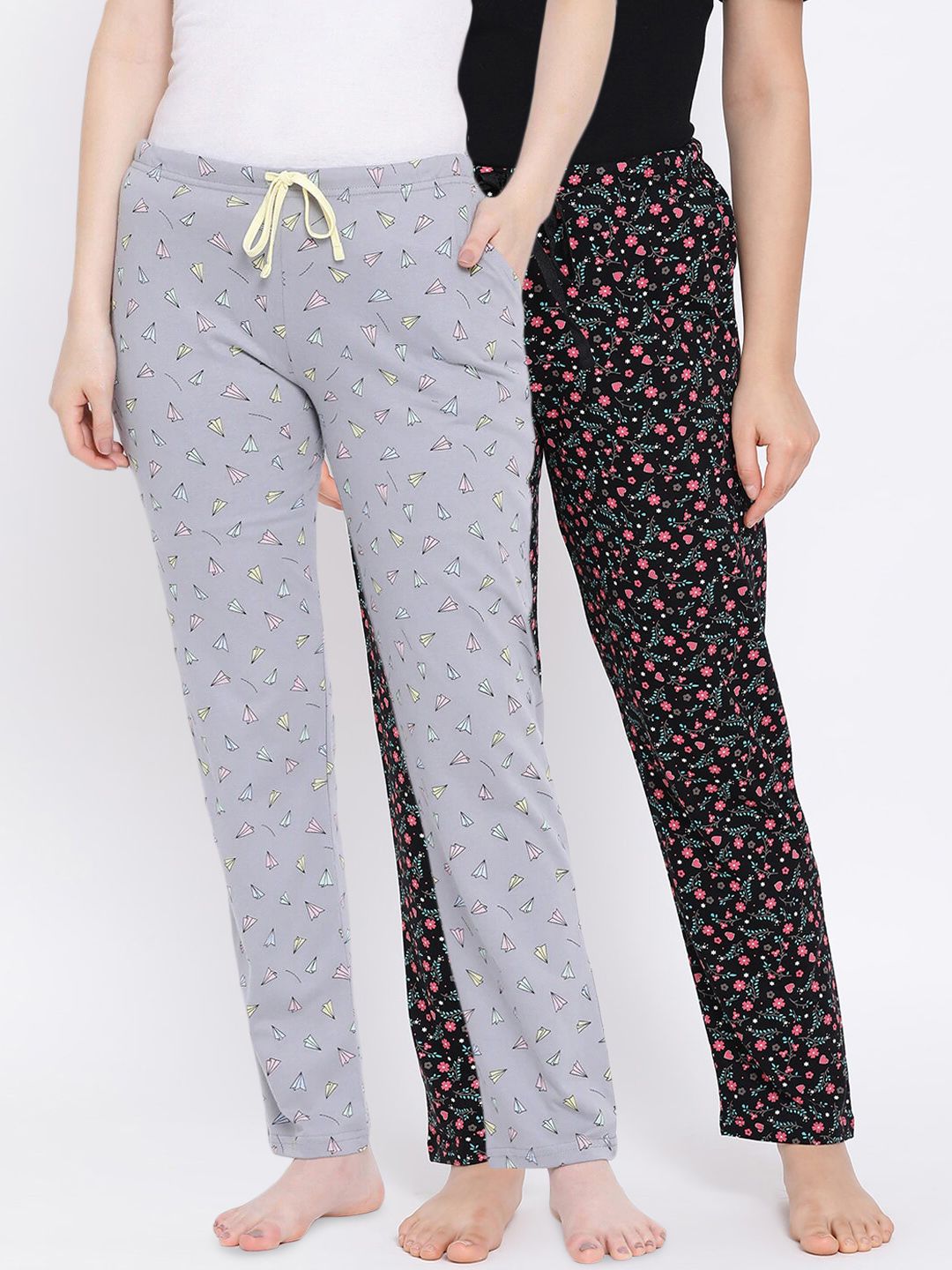 Kanvin Women Pack of 2 Printed Pure Cotton Lounge Pants Price in India