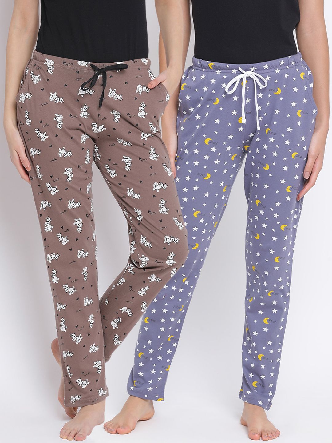 Kanvin Women Pack Of 2 Printed Pure Cotton Lounge Pants Price in India