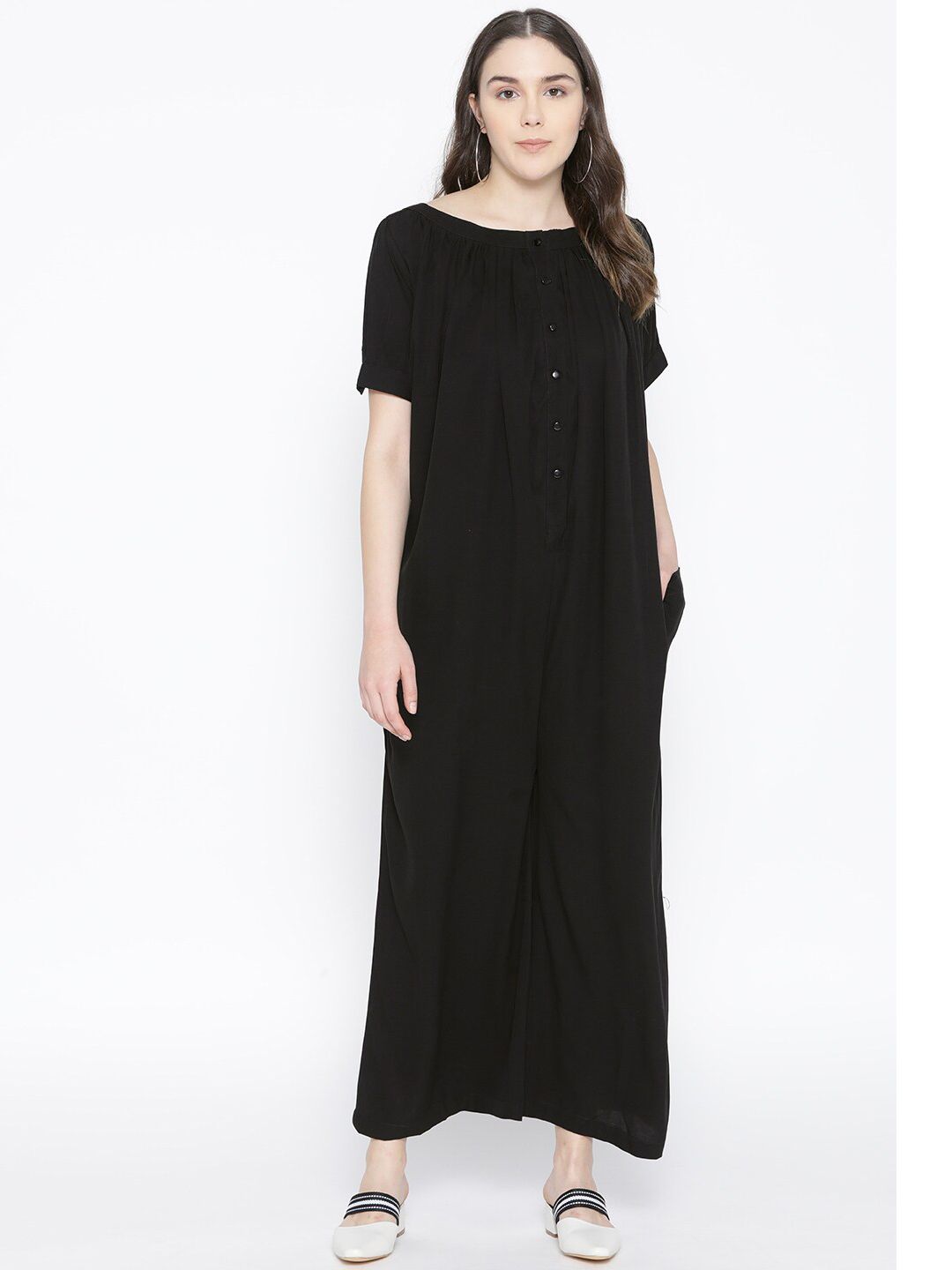Cottinfab Women Black Solid Jumpsuit Price in India