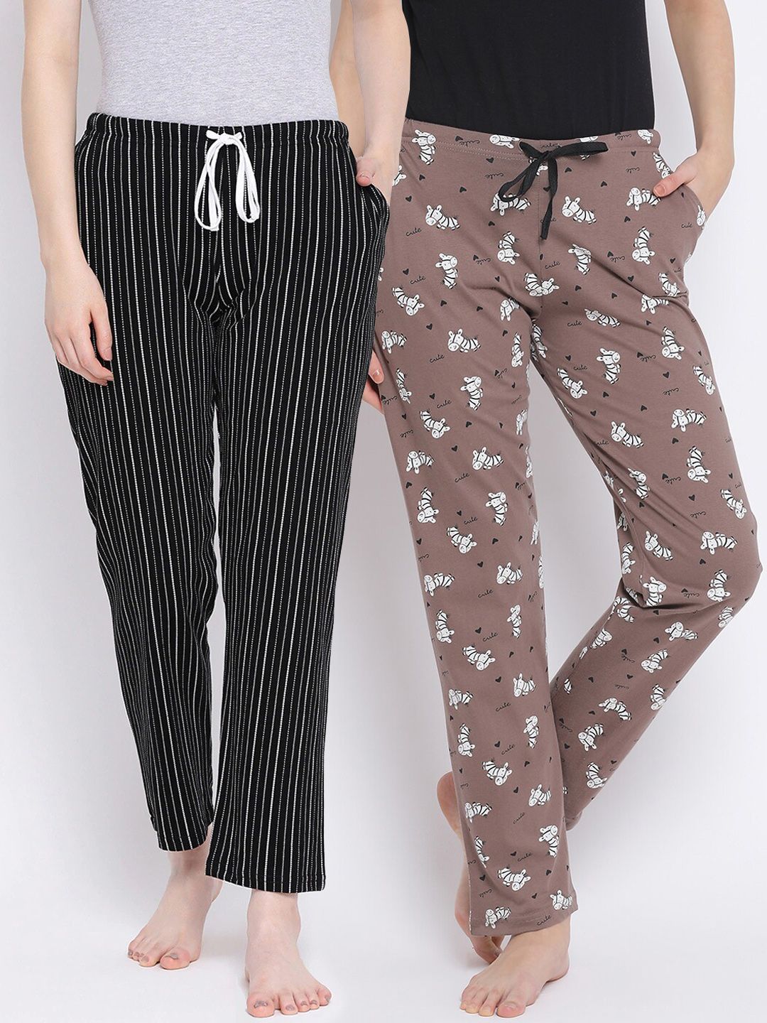 Kanvin Women Pack Of 2 Printed Pure Cotton Lounge Pants Price in India