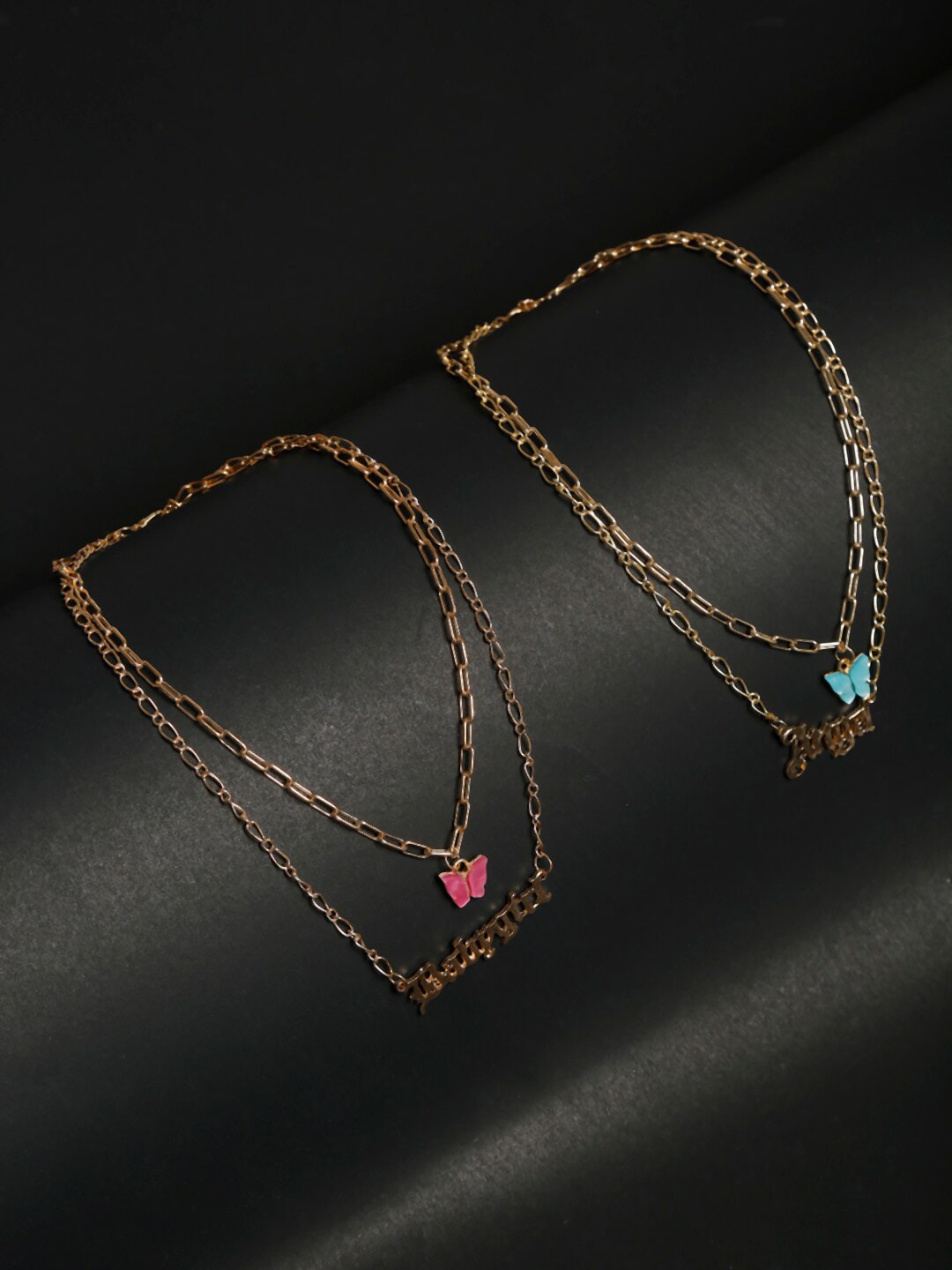 YouBella Set Of 2 Gold-Plated & Pink Gold-Plated Layered Chain Price in India