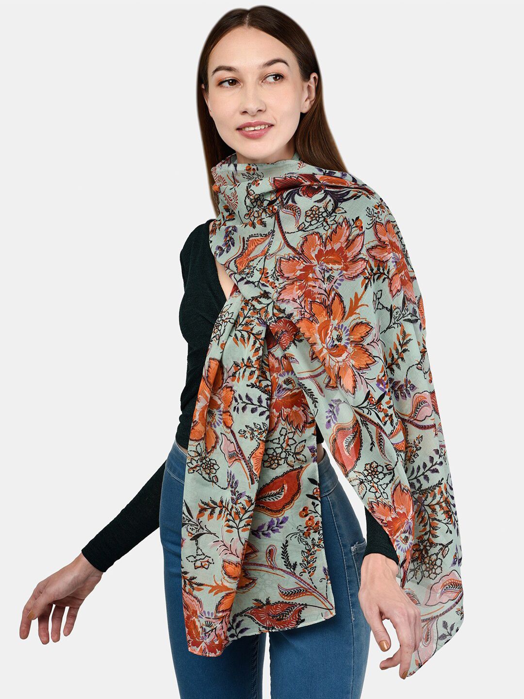 ToniQ Women Sea Green & Brown Printed Scarf Price in India