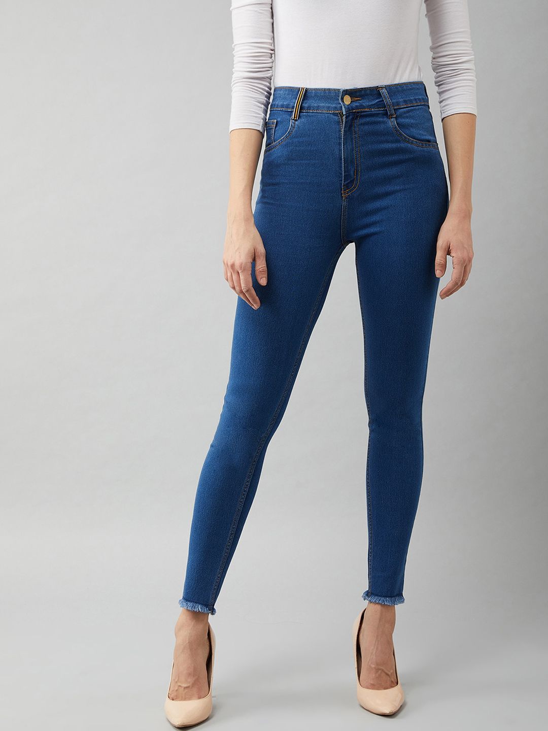 DOLCE CRUDO Women Blue Skinny Fit High-Rise Stretchable Jeans Price in India