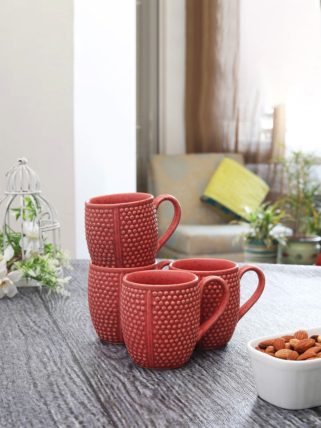 MIAH Decor Red Set of 4 Textured Stoneware Cups Price in India