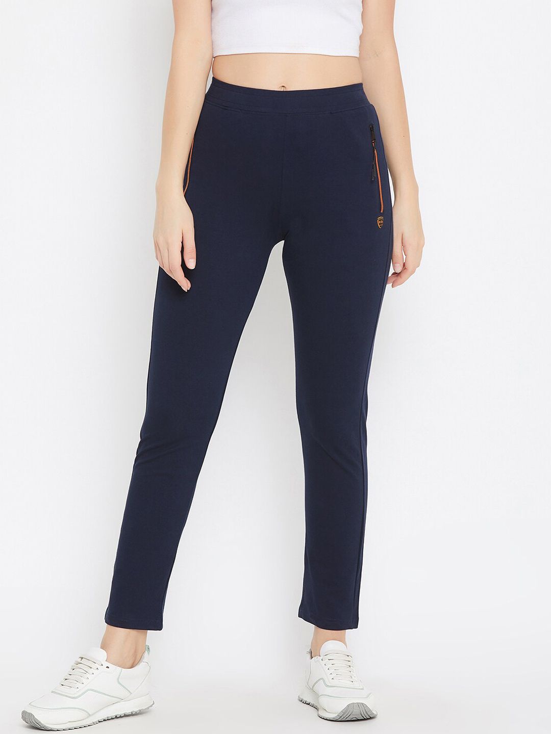 Okane Women Navy Blue Solid Track Pants Price in India