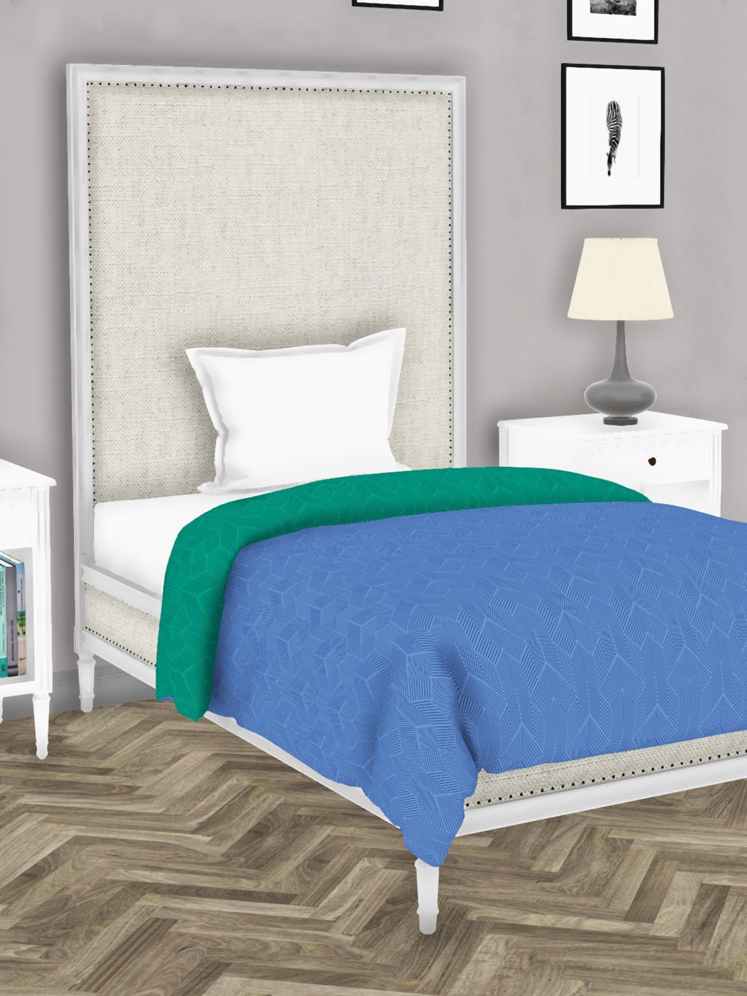 BIANCA Green & Blue Geometric AC Room 150 GSM Cotton Single Bed Comforter Price in India