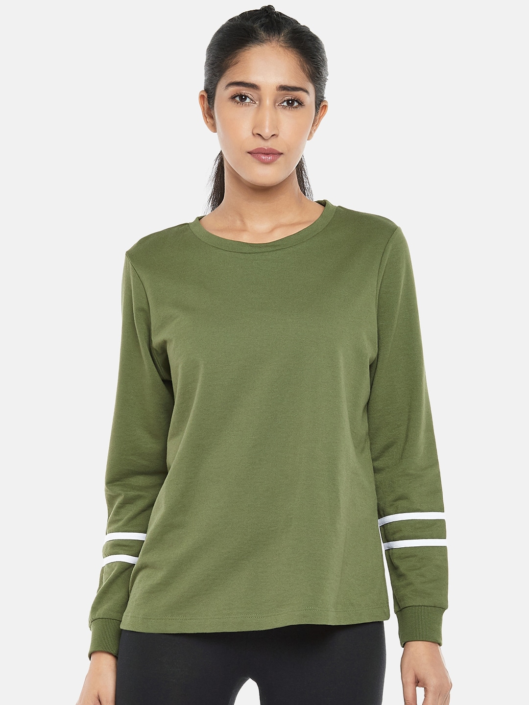Ajile by Pantaloons Women Olive Green Solid Sweatshirt Price in India