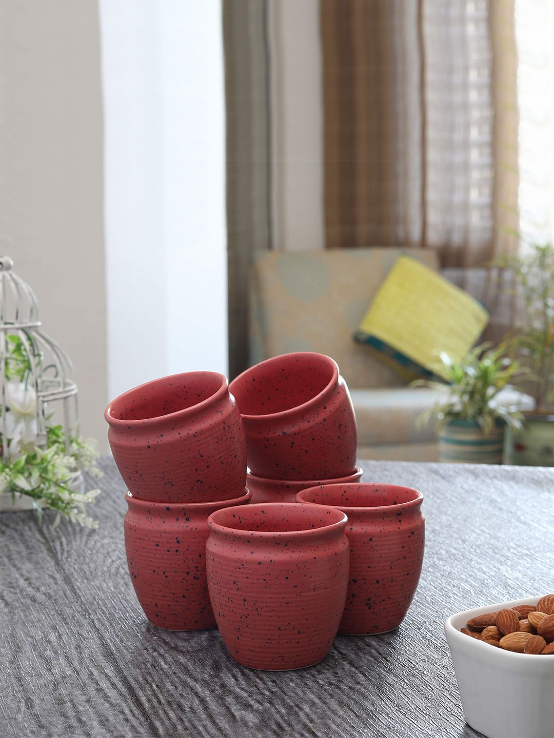 MIAH Decor Red Textured Stoneware Set of 6 Kulladhs Price in India