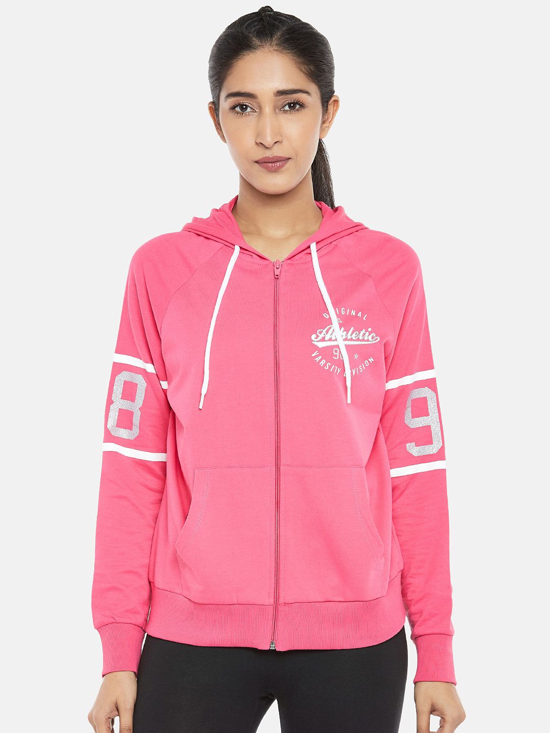Ajile by Pantaloons Women Pink Printed Hooded Sweatshirt Price in India