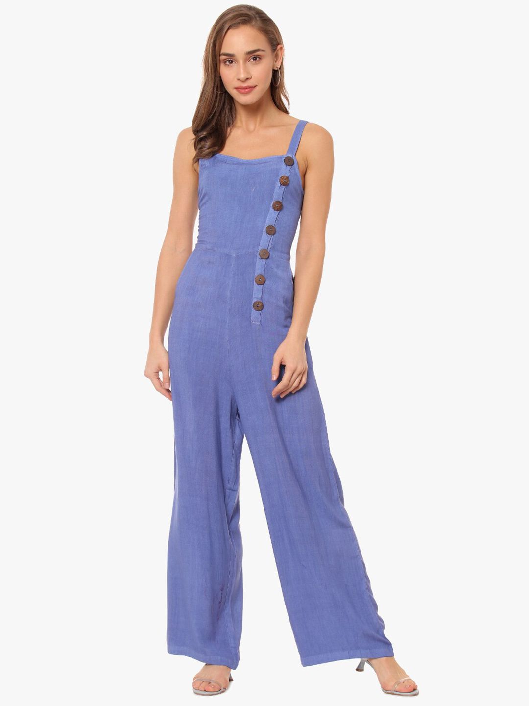 Campus Sutra Women Blue Solid Cotton Basic Jumpsuit Price in India