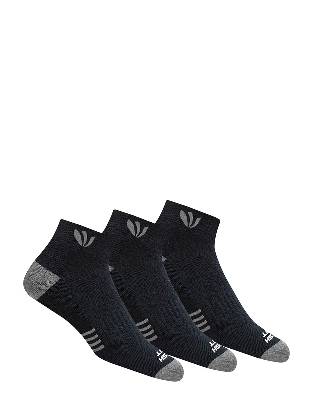 FRESH FEET Pack of 3 Men Black Patterned Cotton Ankle Socks with All Day Cushion Comfort