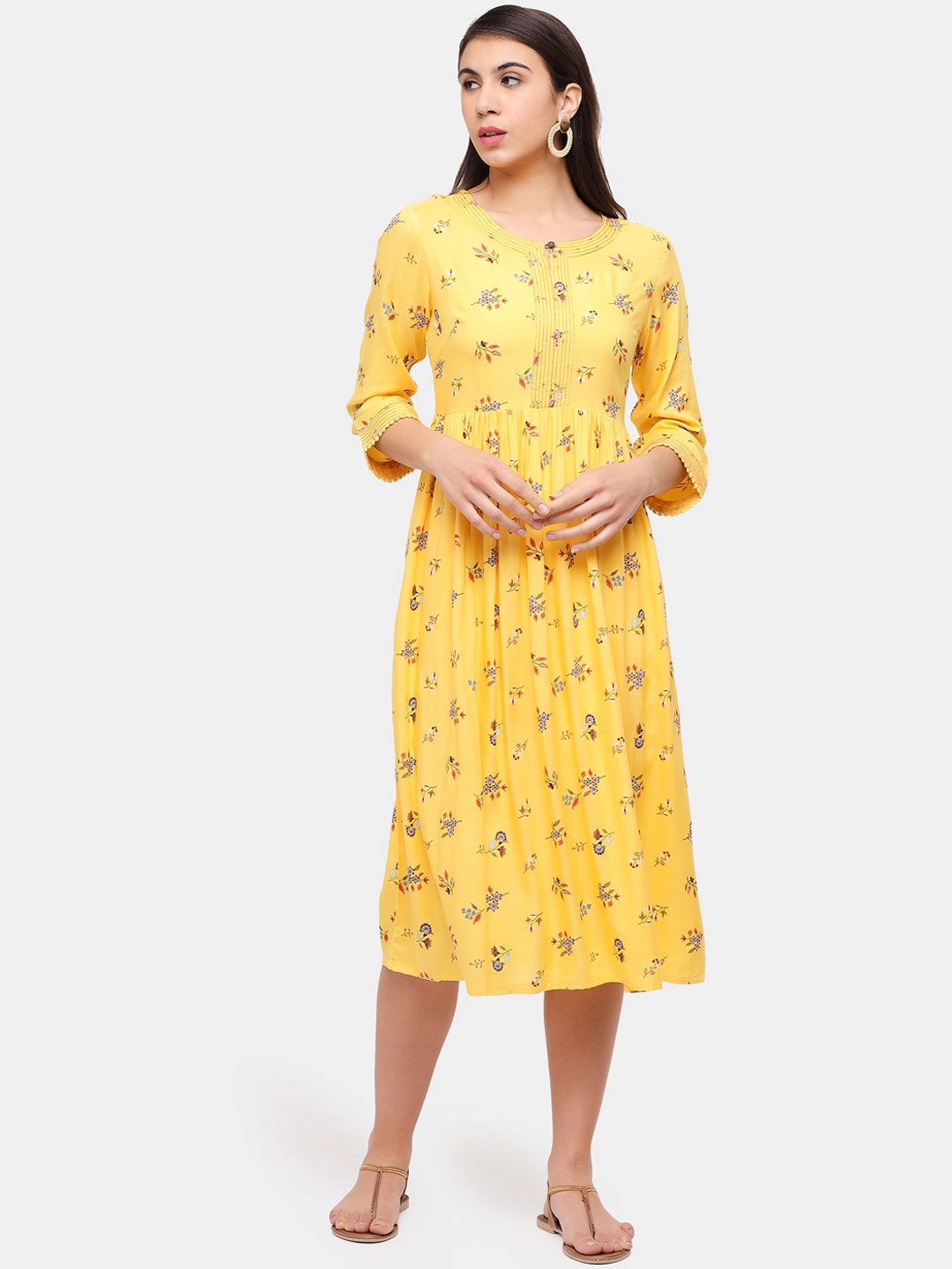 IMARA Yellow Floral Midi Dress Price in India