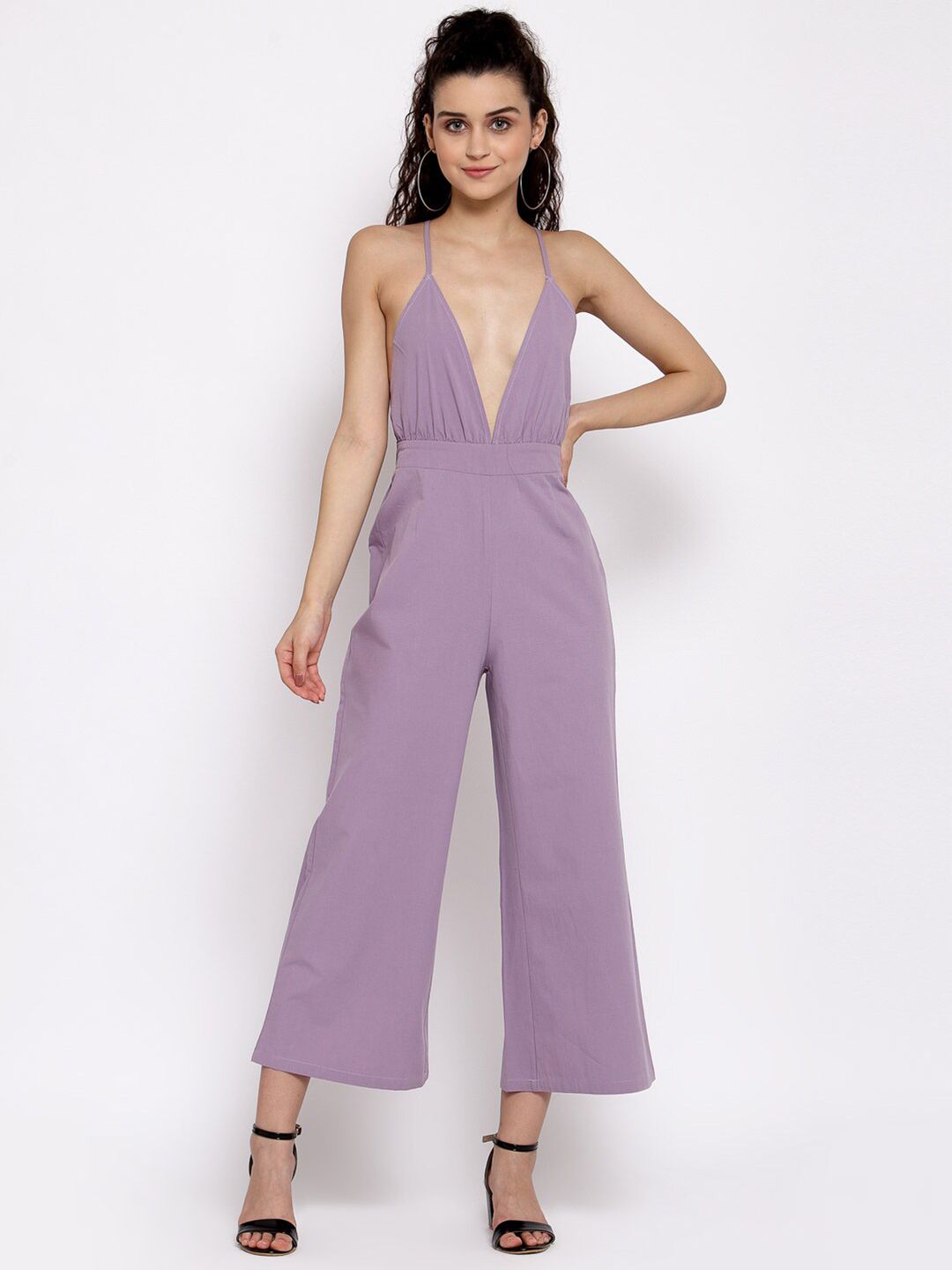 iki chic Women Purple Solid Basic Cotton Jumpsuit Price in India