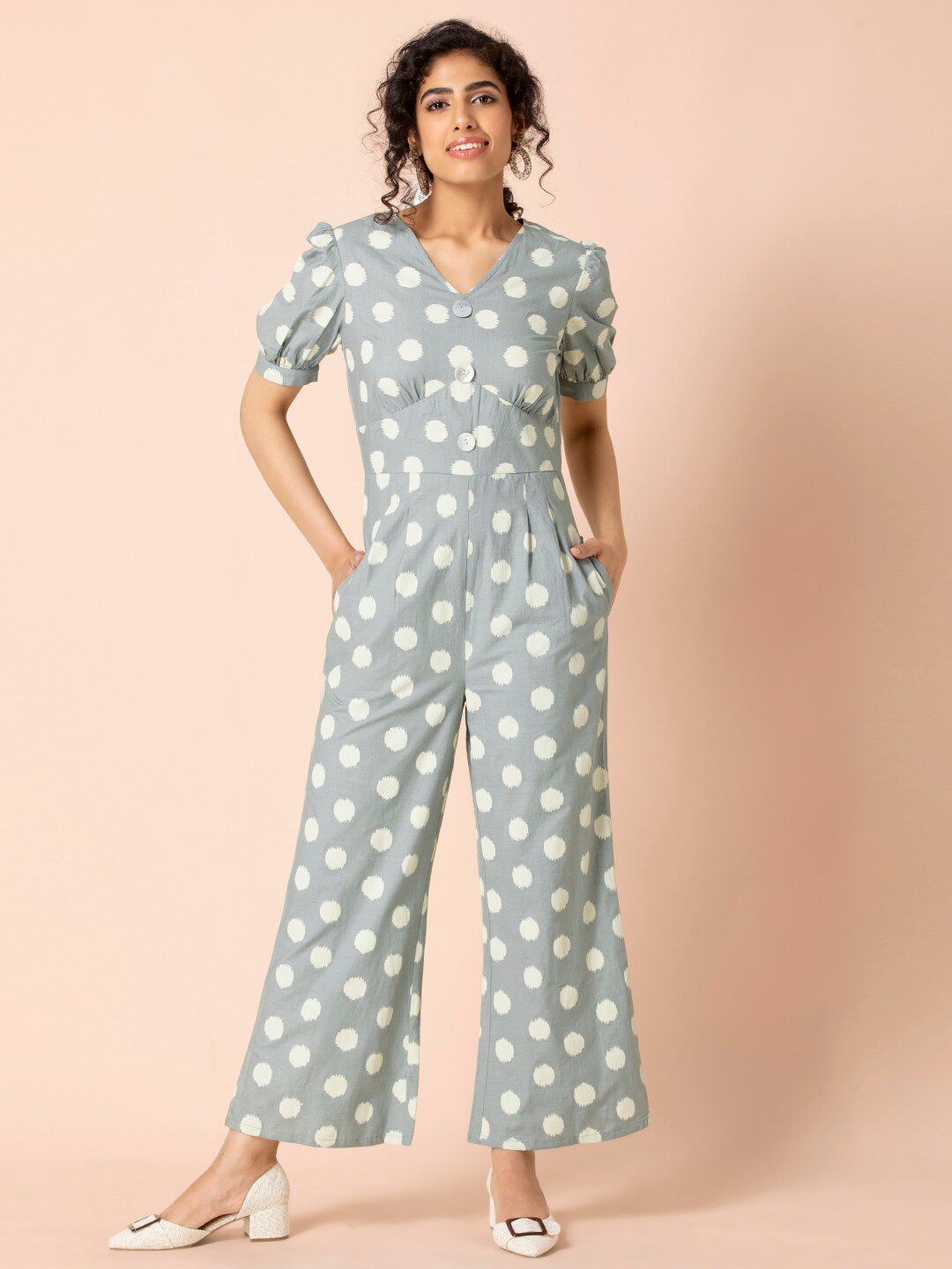 Earthen BY INDYA Blue Ikat Bell Bottom Jumpsuit Price in India