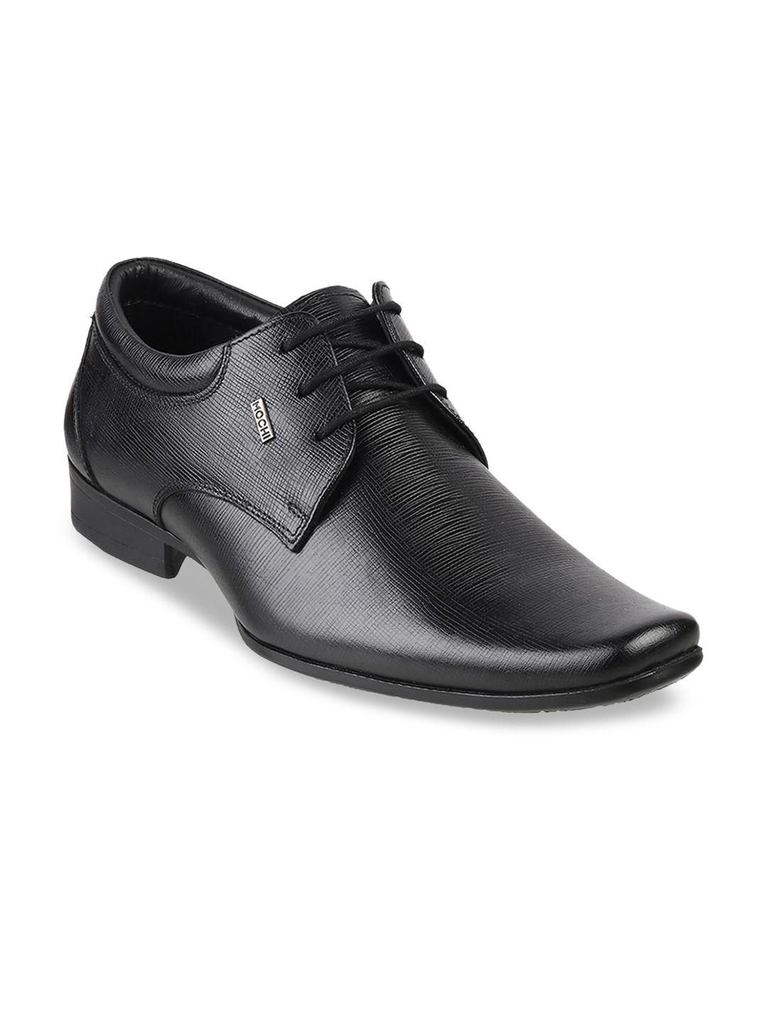 Mochi Women Black Solid Leather Formal Derbys Price in India