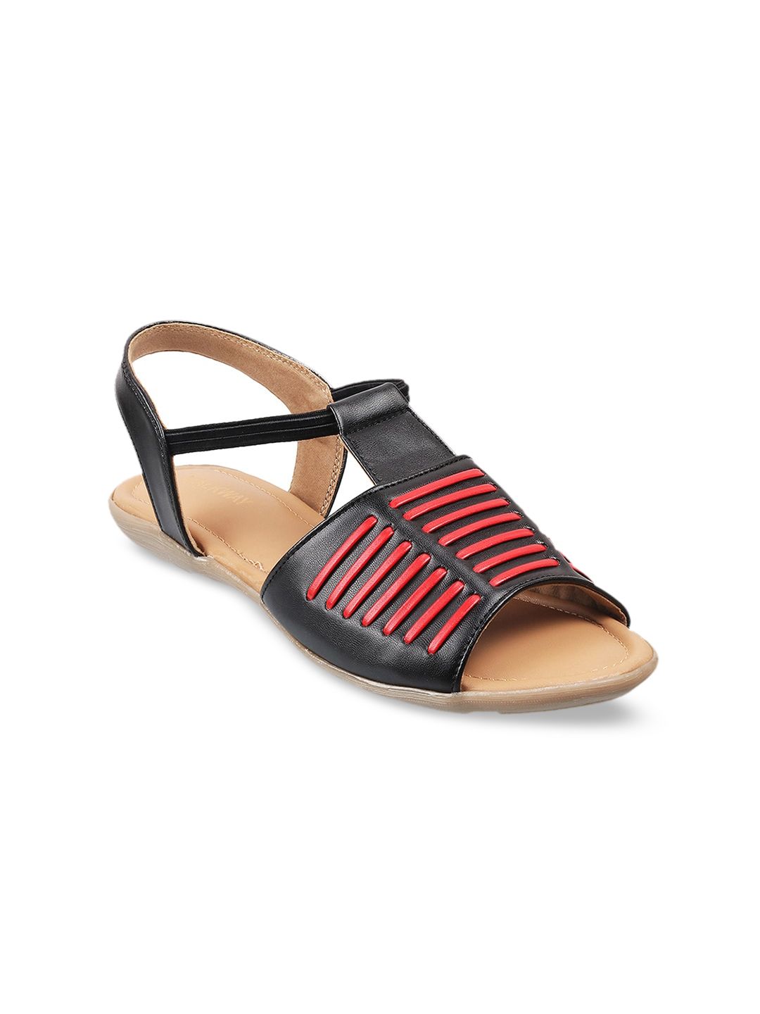 WALKWAY by Metro Women Black & Red Striped Open Toe Flats Price in India