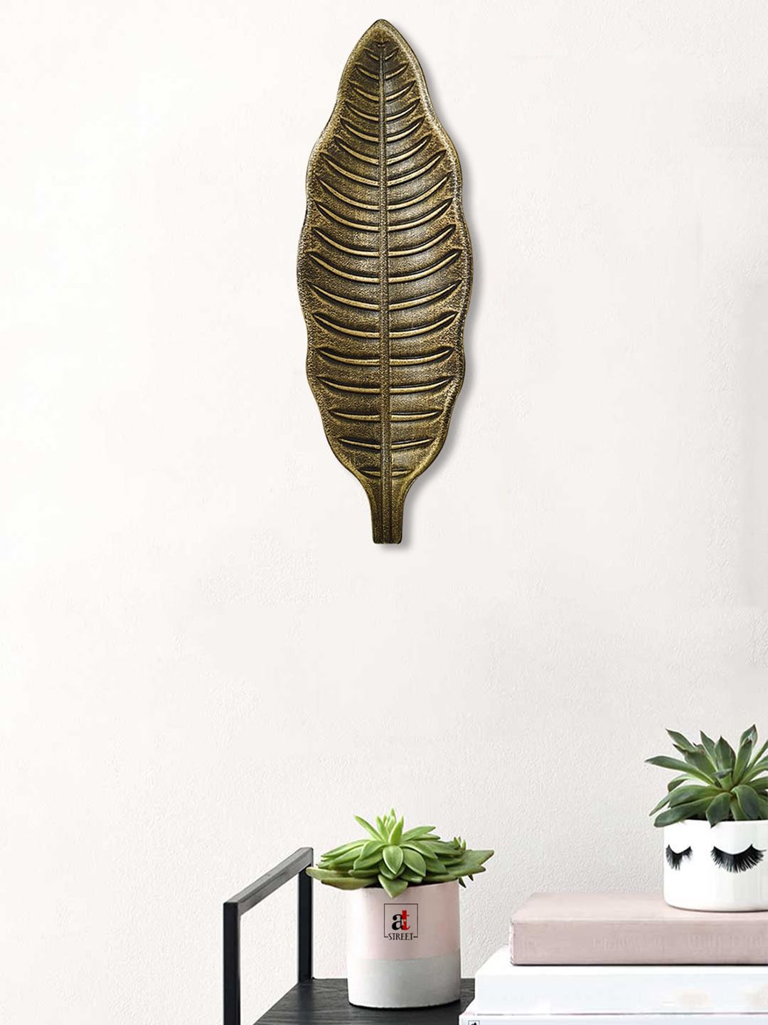 Art Street Coffee Brown & Gold-Toned Leaf Textured Wall Decor Plate Price in India