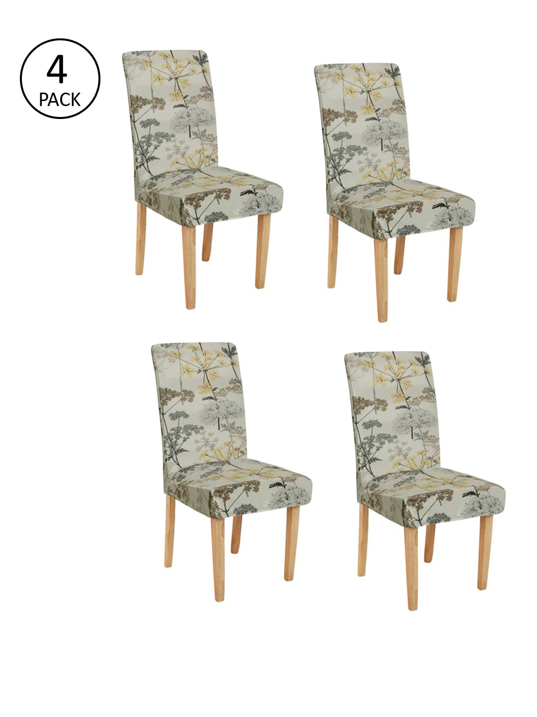 Rajasthan Decor Set Of 4 Beige & Grey Floral Printed Chair Covers Price in India