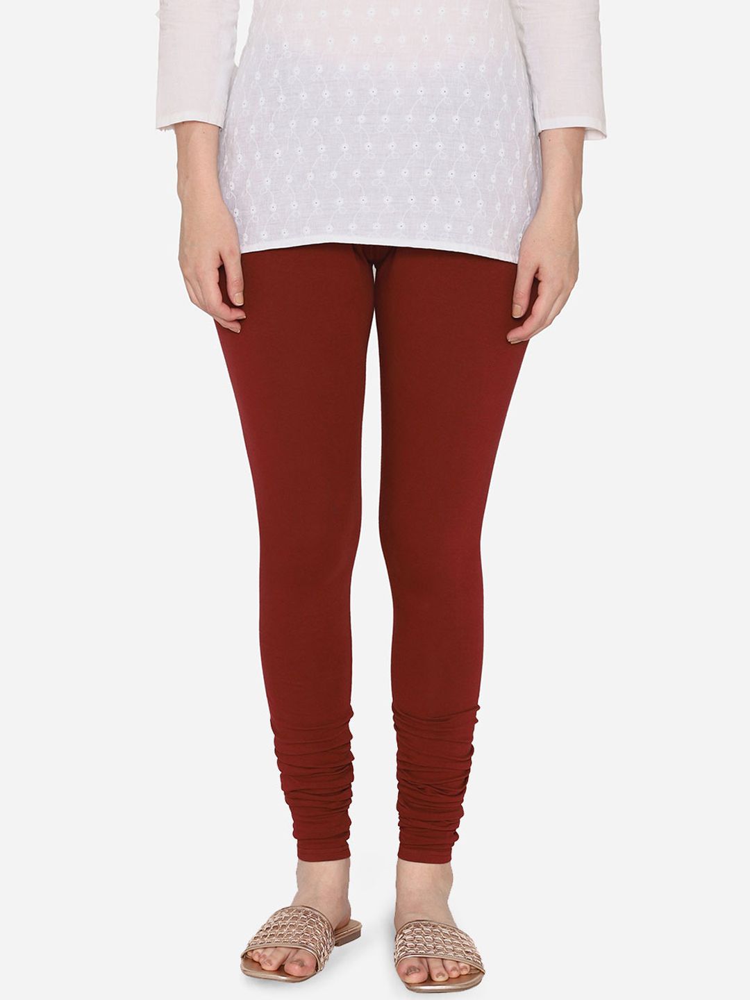 Vami Women Maroon Solid Churidar-Length Stretchable Leggings Price in India