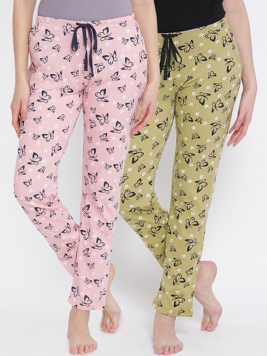 Kanvin Women Pack Of 2 Printed 100% Cotton Lounge Pants Price in India