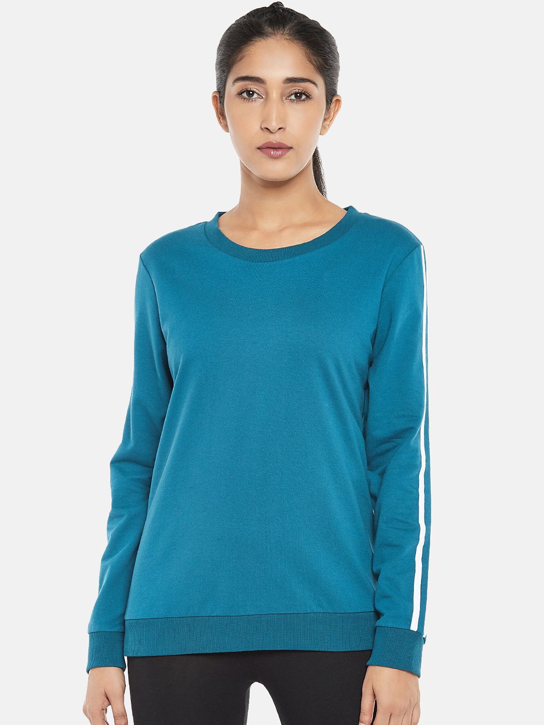 Ajile by Pantaloons Women Teal Blue Solid Sweatshirt Price in India