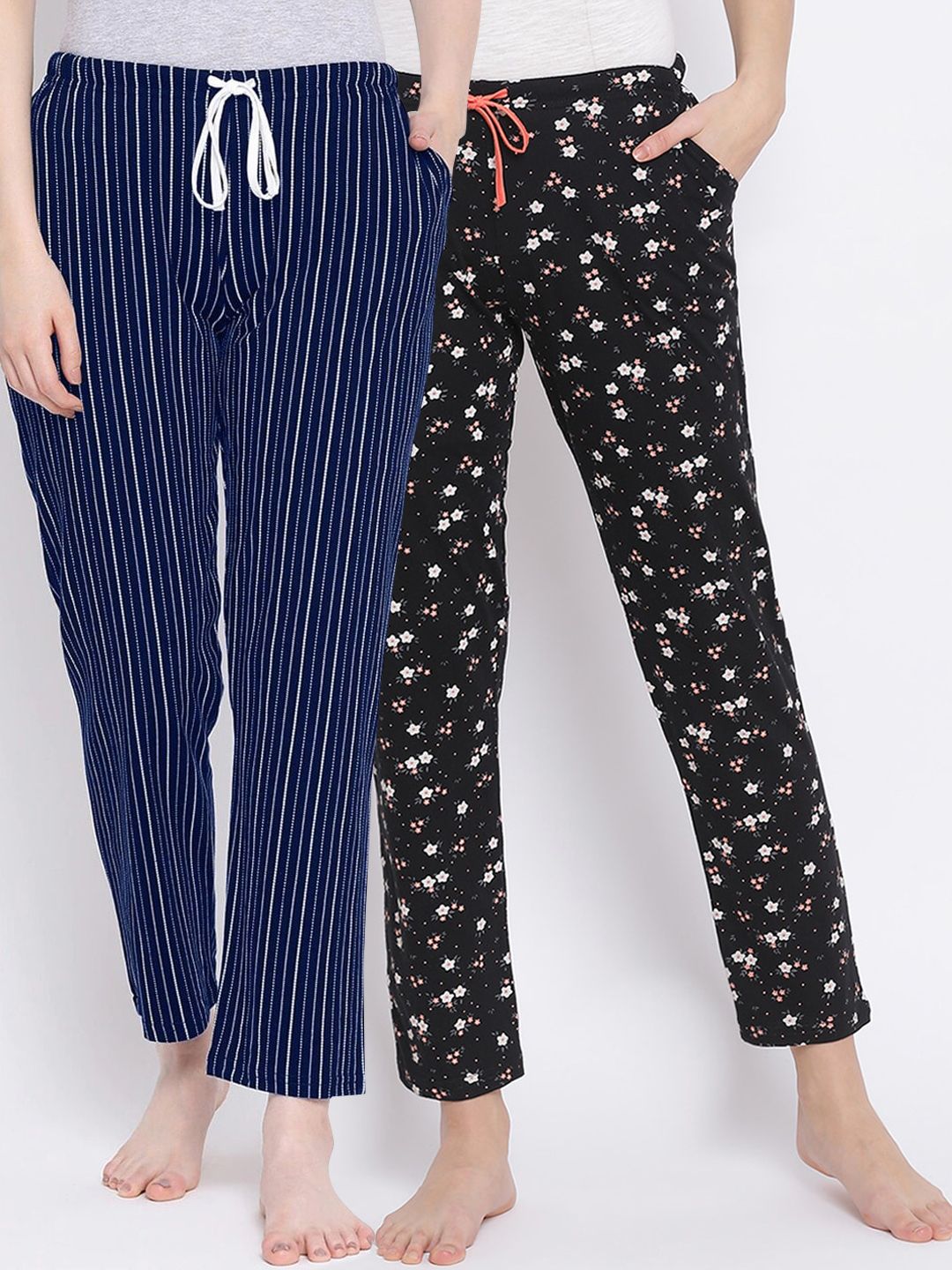 Kanvin Women Pack Of 2 Printed Pure Cotton Lounge Pants Price in India