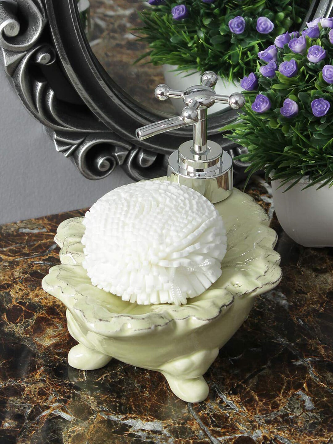 A Vintage Affair- Home Decor Green Solid Liquid Soap Dispenser with Sponge Price in India