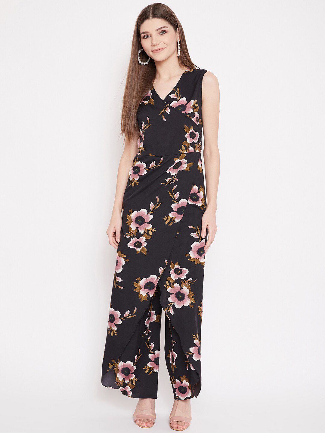 Uptownie Lite Women Black Printed Relaxed Fit Ankle Length Jumpsuit Price in India