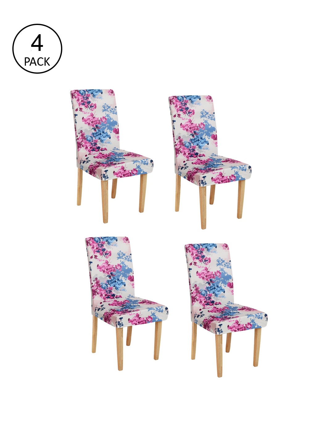 Rajasthan Decor Set Of 4 Beige & Pink Floral Printed Chair Covers Price in India