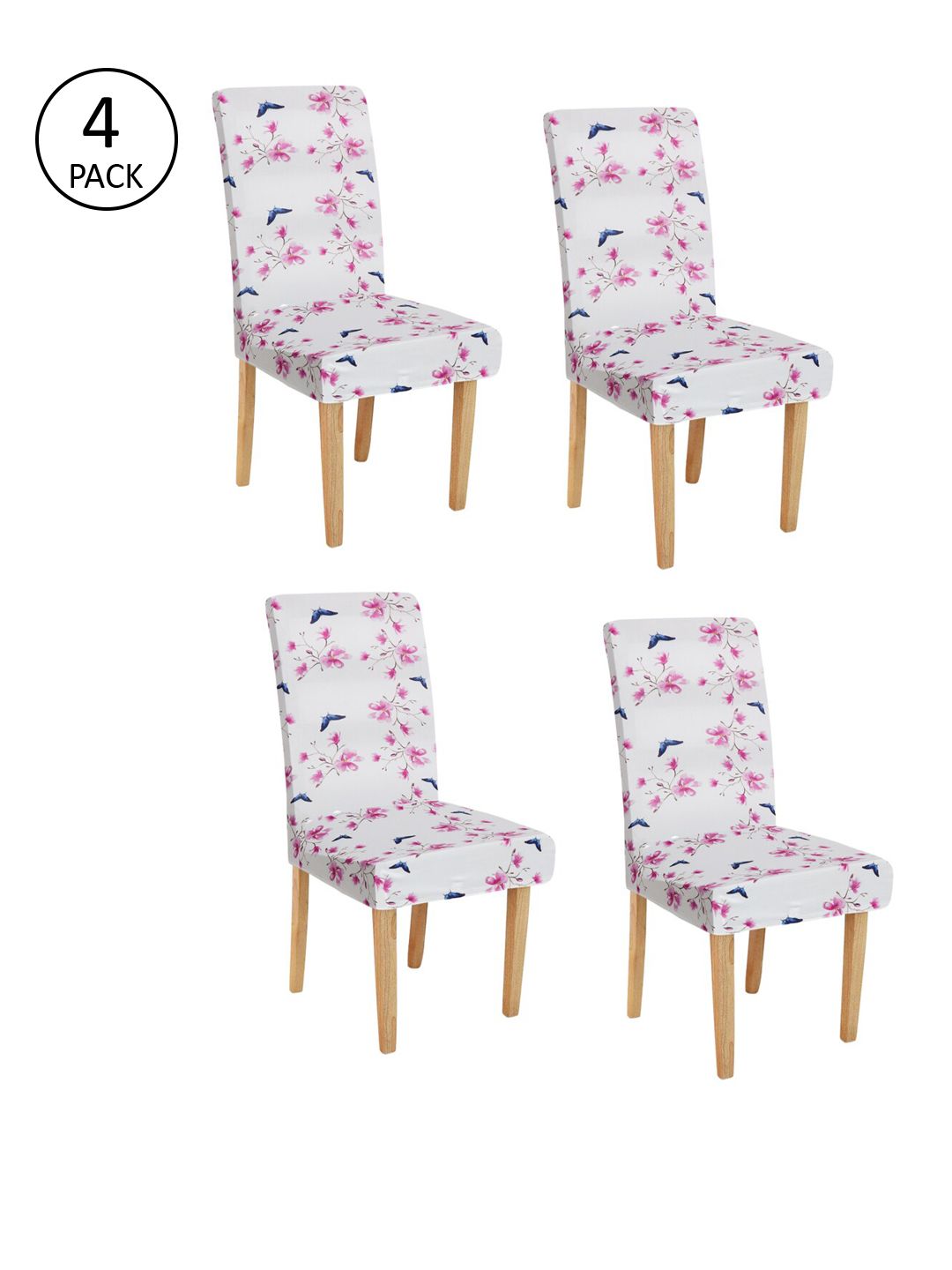 Rajasthan Decor Set Of 4 Cream-Coloured & Pink Printed Chair Covers Price in India