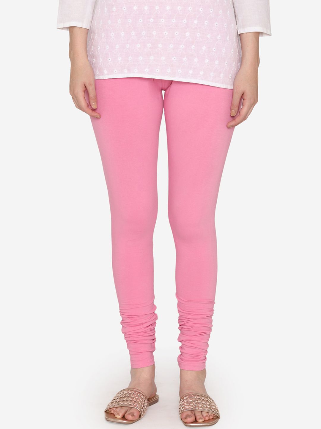 Vami Women Pink Solid Churidar-Length Stretchable Leggings Price in India