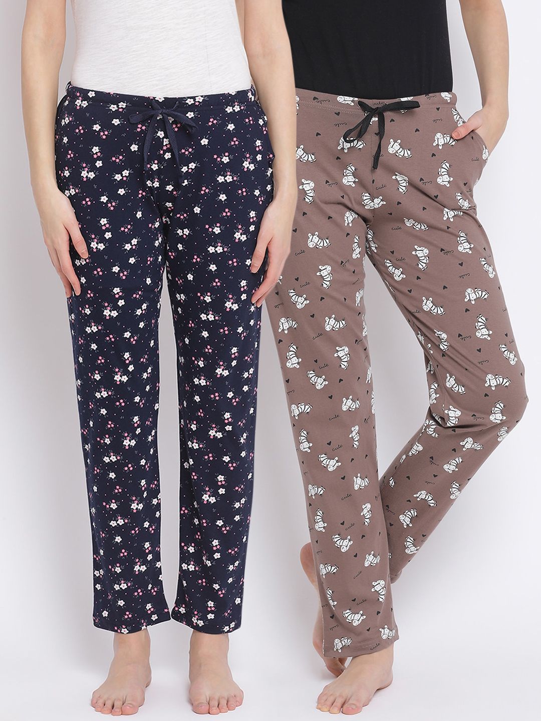 Kanvin Women Pack Of 2 Printed Pure Cotton Lounge Pants Price in India