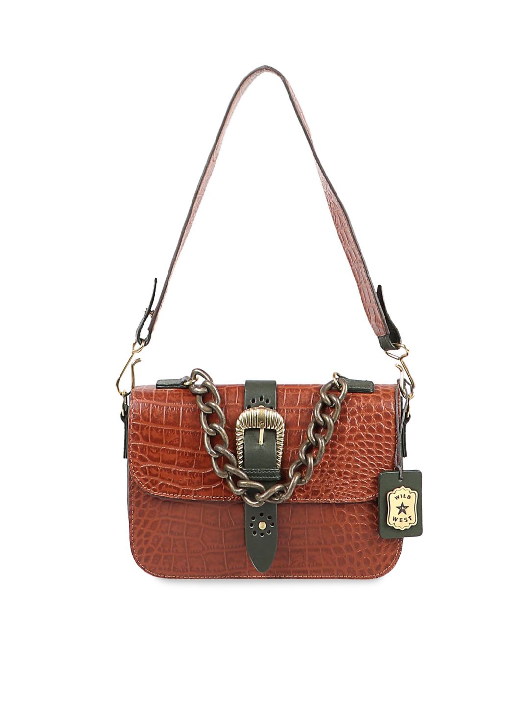 Hidesign Tan Animal Print Textured Sling Bag Price in India