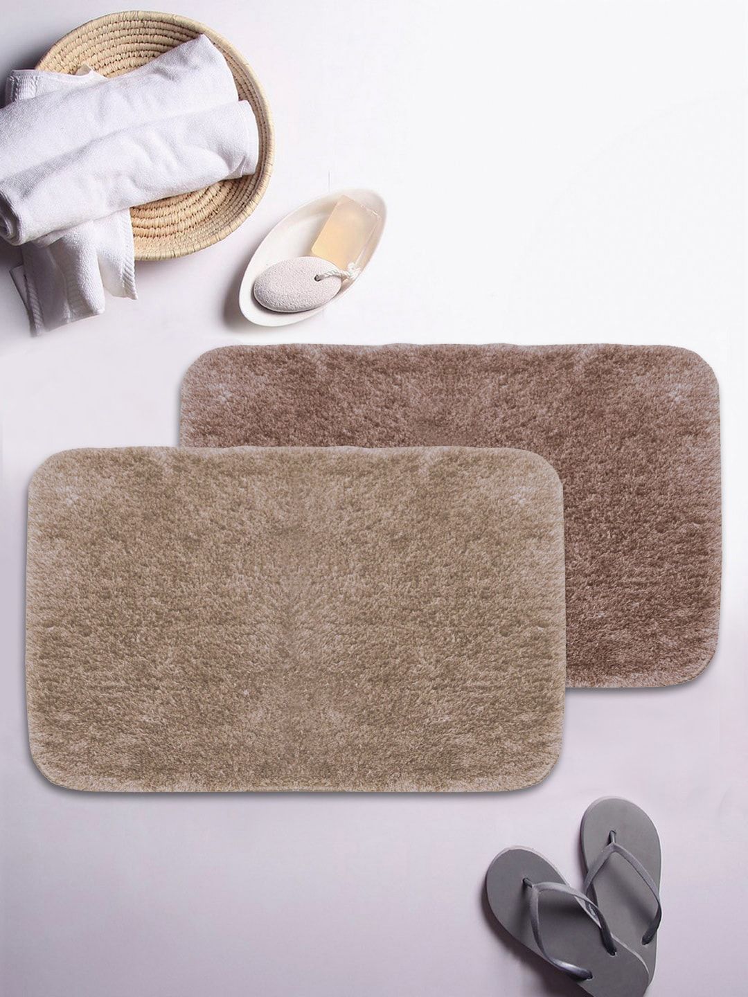 BIANCA Set Of 2 Brown Solid 1850 GSM Plush Anti-Skid Bath Rugs Price in India