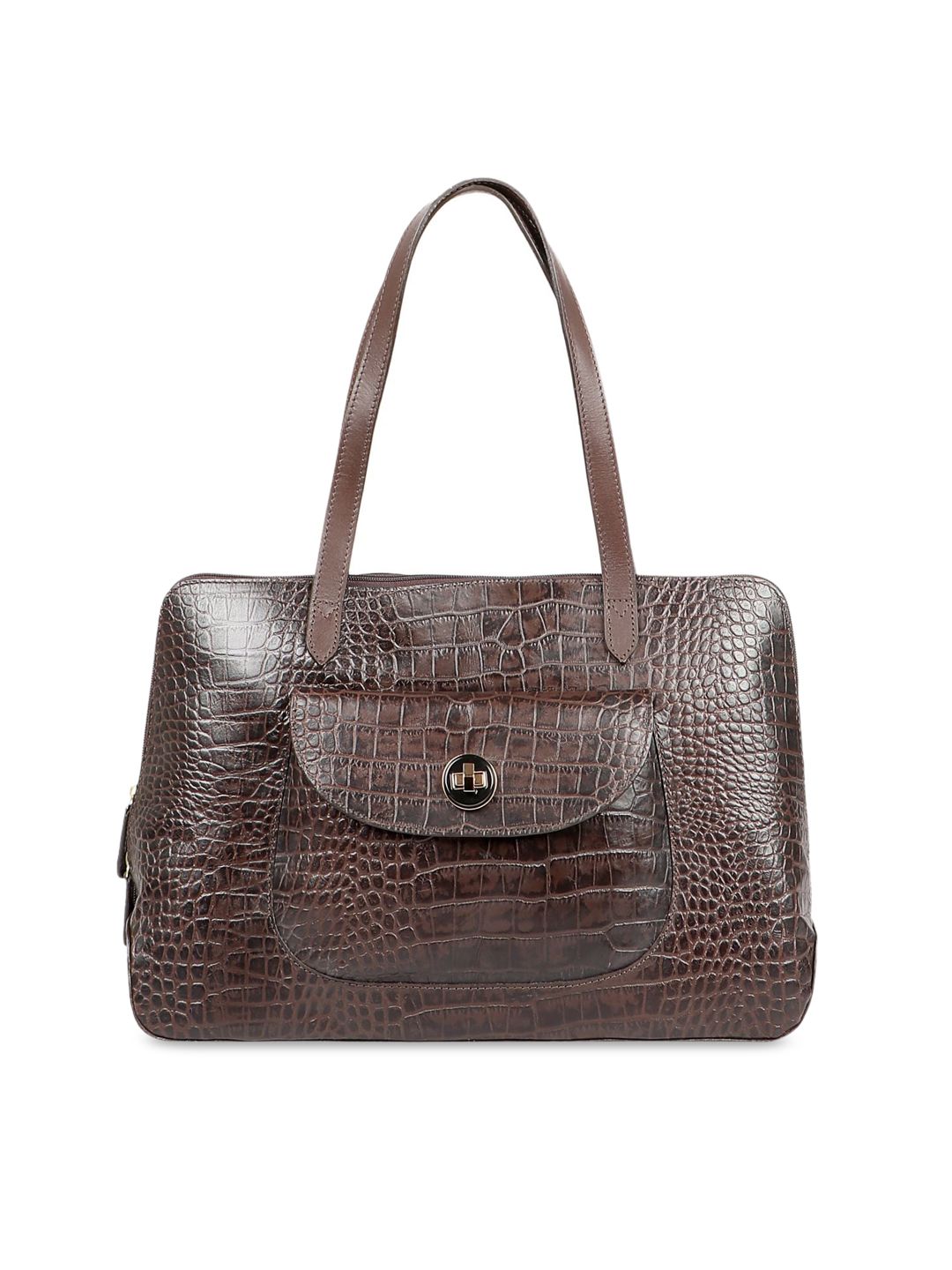 Hidesign Brown Snake-Skin Textured Leather Shoulder Bag Price in India