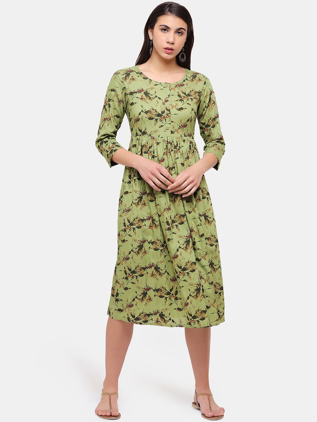 IMARA Green Floral Midi Dress Price in India