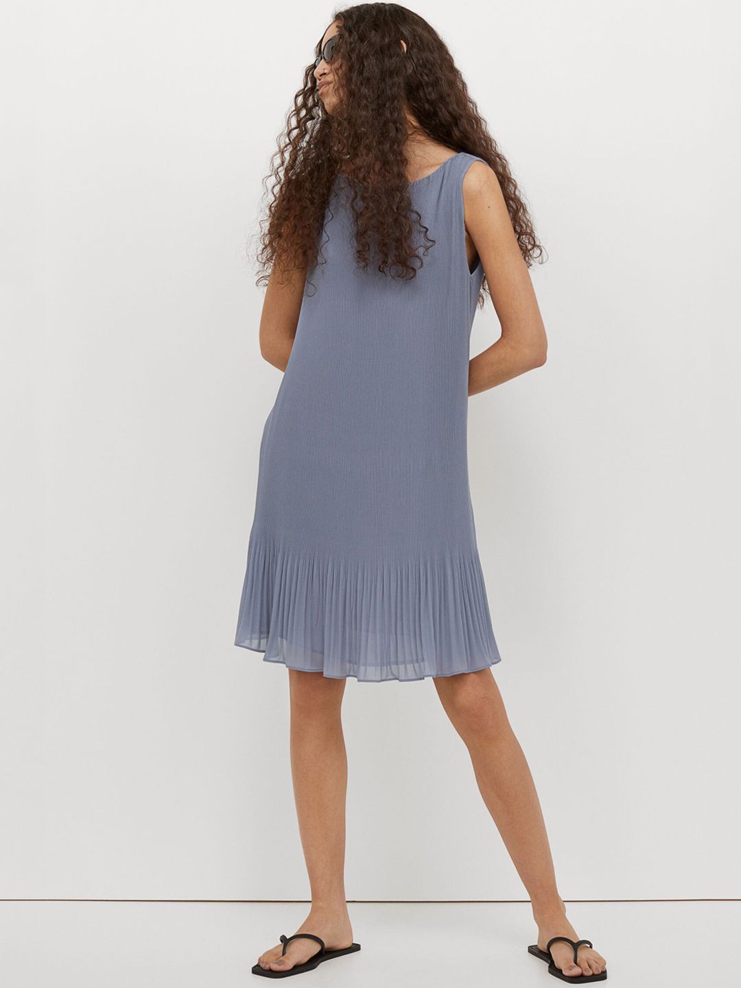 H&M Women Blue Pleated Dress